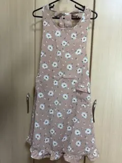 大人　エプロン　花柄　りぼん　フリーサイズ