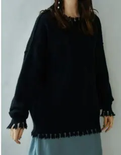 セゾンドパピヨン ダメージ加工 3WAYニットカーディガン M ブラック