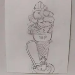 鉛筆画、ソフトクリームの手描きアート