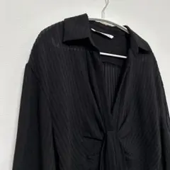 【美品】ZARA 前リボン黒色七分袖シャツSサイズ