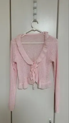 ピンク フリル リボン カーディガン