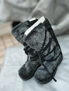 ファー&スエード風 レースアップブーツ