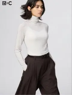 ユニクロ　極暖ヒートテックカシミヤブレンドタートルネックT ナチュラル　M