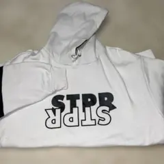STPR フード付きスウェット ホワイト　白　黒　汚れ有り