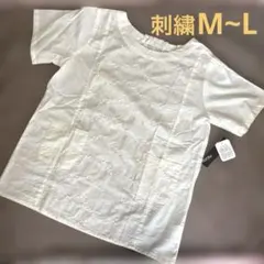刺繍入り半袖ブラウス　生成り　M~L