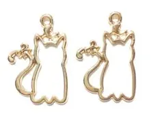 レジン枠 チャーム しっぽリボンねこちゃん 2個セット マットゴールド