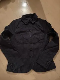 Lauren ダークグレー ストライプ 襟付きジャケット