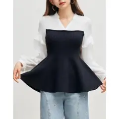 【ラスト1点】新品 S ブラック 異素材ドッキング ニットビスチェ ブラウス