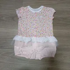 ミキハウス　花柄ウサギ刺繍ロンパース