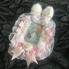 トレカケース フリル レースデコ うさ耳 うさぎ リボン B8 ピンク