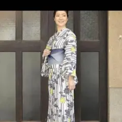 未使用　花柄ストライプ浴衣とリボン帯