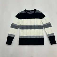 ケーブル編みストライプニットセーター