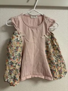 センスオブワンダー フラワープリント袖のカジュアルTシャツ80-90cm