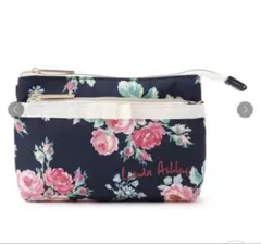 ローラアシュレイ　ポーチ　ネイビー　バラ