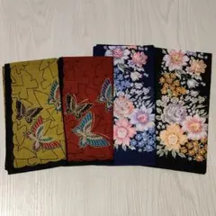 未使用 蝶々 花柄 ハンカチ カラー違い4枚セット 和柄 昭和レトロ