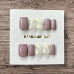 ネイルチップ くすみパープル 花柄 ベリーショート Mサイズ