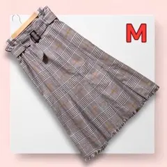 ジルスチュアート 2色チェック柄フレアスカート《M》ウエストベルト付き 裏地有り