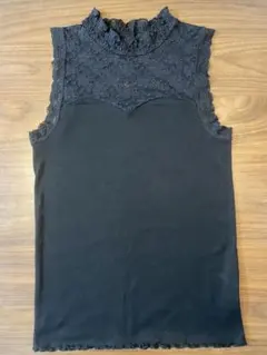 w closet ノースリーブ レース ハイネック ブラック トップス