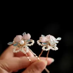 花とパールのヘアピンセット