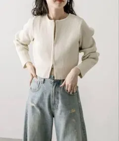 mystic ダブルジップニット ニットカーディガン ベージュ アイボリー