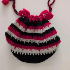 ストライプ編み物巾着袋