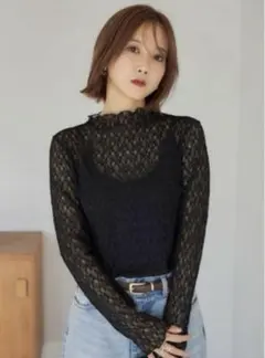 mysa closet 田中里奈 しまむら レースシアートップス ブラック
