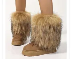 【新品・未使用品】ファー付きブラウンロングブーツ