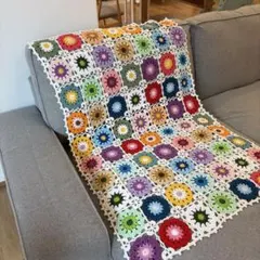 ハンドメイド　お花いっぱいブランケット　モチーフ　コットン