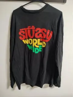 Stüssy 長袖 Tシャツ 黒 カラフルロゴ　ステューシー　stussy xl