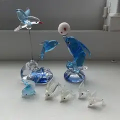 ガラス製イルカと鳥のオブジェ