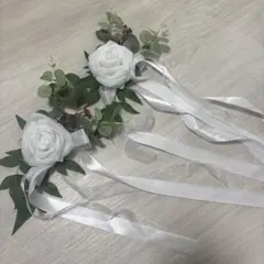 ホワイト花冠 造花 リボン付き