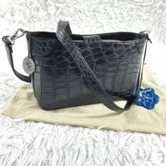 JRA クロコダイル ショルダーバッグ日本製 ワニ革 ブラック 保存袋付
