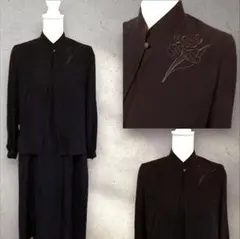 東京ソワール　フラワー刺繍　ブラックフォーマルセットアップ　ワンピース　礼服　M