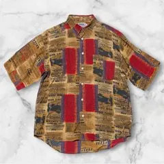美品 renoma レノマ メンズ L イタリア製 総柄 レーヨン 半袖シャツのサムネイル