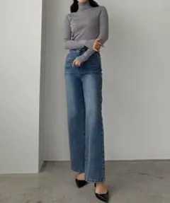 Louere ストレッチハイウエストストレートデニムパンツ