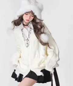 lilful ワンポイントシルバーアクセント クラッシュダブルジップカーディガン