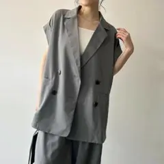 クレープノースリーブダブルジレ グレー