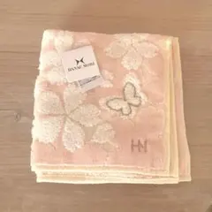 HANAE MORI タオルハンカチ　薄ピンク桜に蝶々
