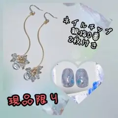 現品 ピアスNo.2 金 フックピアス ゴールド シルバー 冬 水色 ネイル