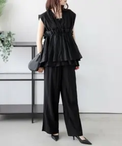 La-gemme ペプラムギャザートップス+パンツ セットアップ