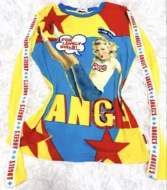 希少 エンジェルブルー平成女児 スパンコール総柄y2k 平成レトロアメカジ00s