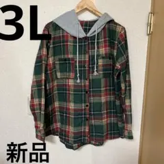 新品タグ無し3L大きいサイズ薄手パーカーグリーン系