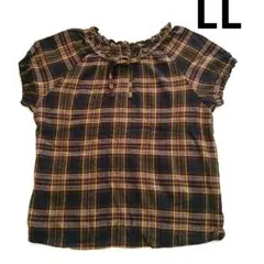 チェック柄リボン半袖シャツLL・大サイズ