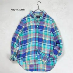 ラルフローレン リネン100% マドラスチェック BDシャツ サイズM vh2