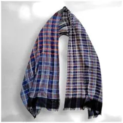 美品 agnes b. アニエスベー コットン ストール チェック ネイビー系