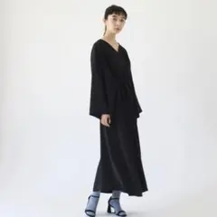 美品✨foufou ロングワンピース Vネック ドレープドレス ブラック 0