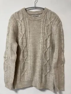 33Degrees ケーブルニットセーター Lサイズ ベージュ　メンズ　セーター