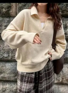 スキッパ−襟付きニット