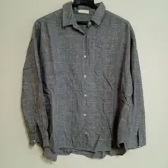 グレー系チェック柄長袖シャツ