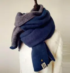◆ ネイビー×グレー ◆ カシミヤストール　大判　厚手　リバーシブル